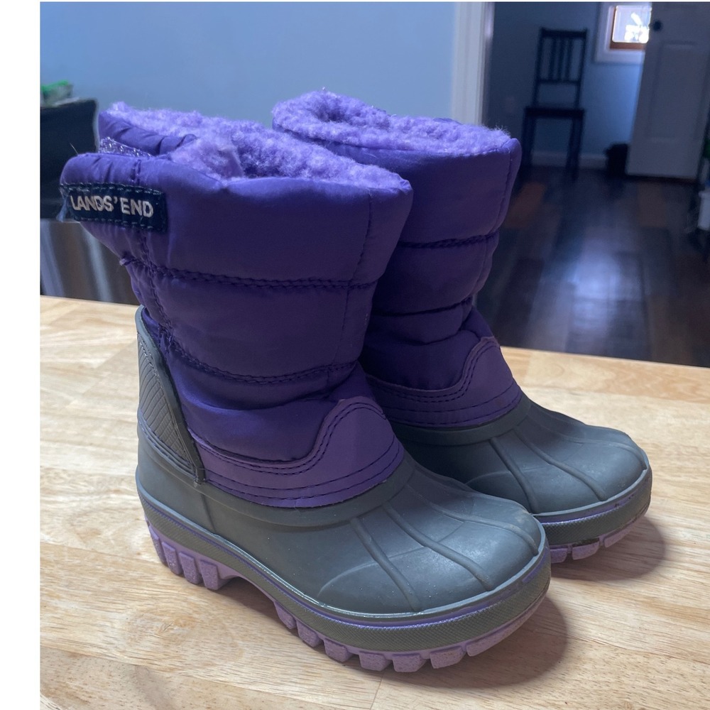 Lands End Toddler Girls Purple Puffer Snow Boots Size 6M Waterproof Lined